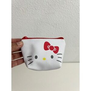 Sanrio Hello Kitty Coin Purse White Faux Leather Small Zipper Pouch 2021 Red Bow